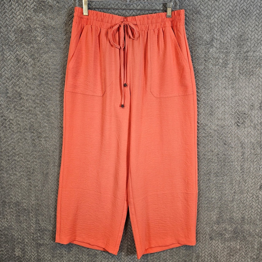 NYCC New York Clothing Co Coral Orange Wide Leg Cropped Drawstring Pants Medium